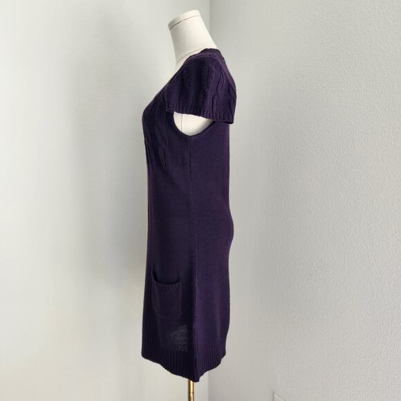 Y2K She's Cool Purple Cable Knit Sweater Dress Short Sleeve Whimsigoth Winter S - Picture 4 of 11